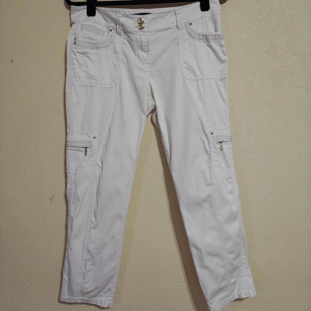 White House Black Market Womens White Cargo Pants Military Cropped Size 4